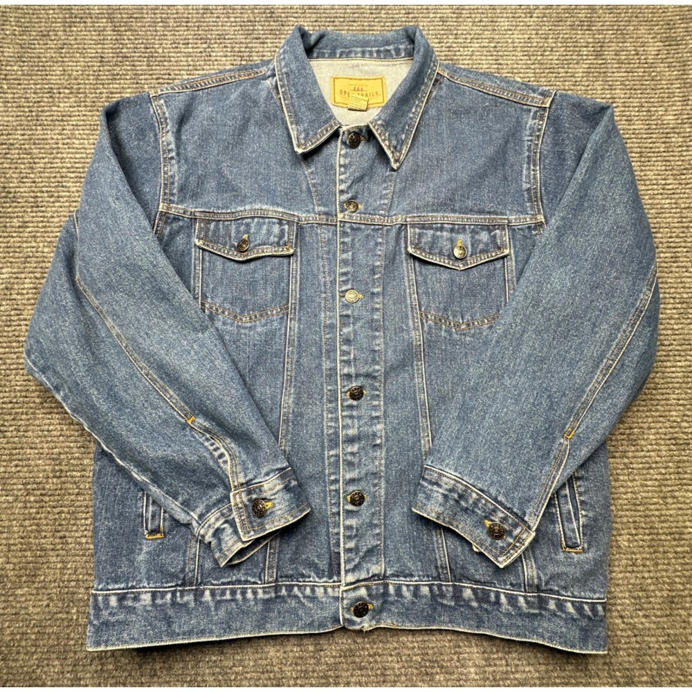 Open Trails Denim Jacket Men Large Blue Stonewashed Cotton Trucker Vintage